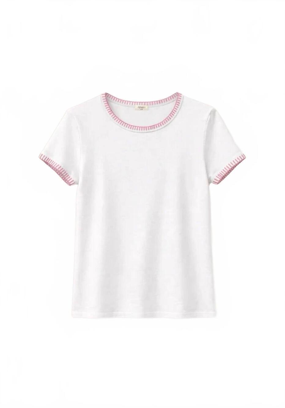 NEW DYLAN women's brooks blanket stitch tee in white/natural